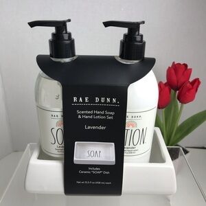 BRAND NEW - RAE DUNN Lavender Set of Soap & Lotion With a Ceramic Soap Dish
